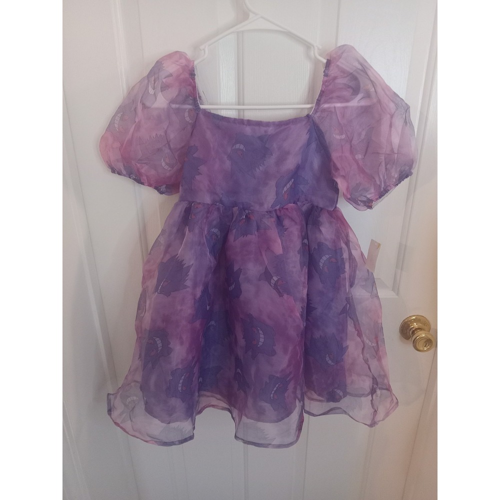 Girls'‎ Purple Puff Sleeve Organza Dress Pokémon Gengar Size 10-12 New